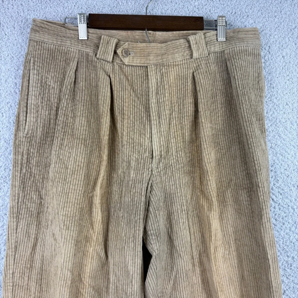 Giorgio Armani Corduroy Pants Mens 36x32 Beige Brown Pleated Italy Vintage Y2K